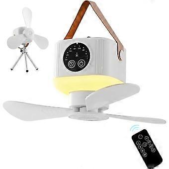 Portable Camping Fan with Lights, 7200mAh LED Hanging Ceiling Fan with Remote & Timer, 9.25" Wireless Rechargeable Tent Fan, 4 Speeds & Brightness for