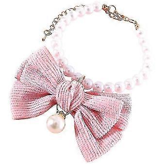 Pink Pearl Cat Collar Bowknot Decorative Pet Collar for Cat Puppy