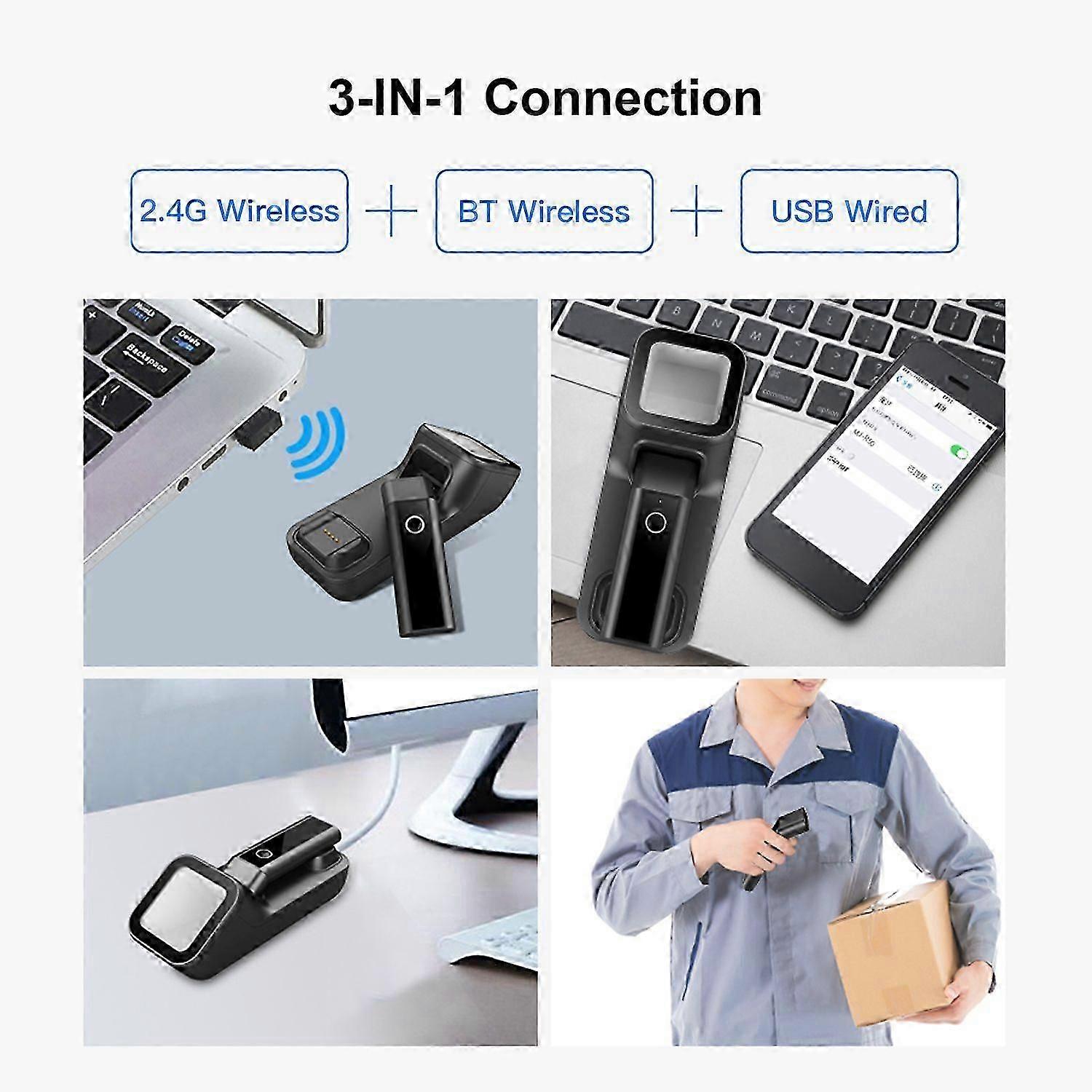 3-in-1 Barcode Scanner Handheld 1d/2d/qr Bar Code Reader Support Bt & 2.4g Wireless & Usb Wired Connection With Charging & Scanning Base Compatible Wi