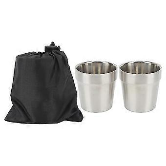 Ulkokäyttöön tarkoitetut 304 ruostumattomasta teräksestä valmistetut kupit, kannettavat retki-, BBQ-tee- ja vesikupit, 180 ml, kestävät ja vuotamattomat, 2 kpl:n setti kantolaukulla, yhteensopiva Outdoor Adv:n kanssa