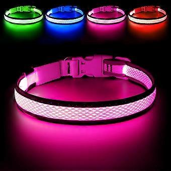 Dog Collar, USB Rechargeable Light Up Dog Collar Lights, Adjustable Comfortable Soft Mesh Safety Pet Collar for Small, Medium, Large Dogs (Large, Ca