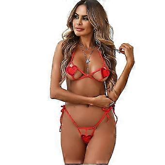 Sexiga Underkläder, Trepunkts hjärtformad Cutout Sex Set, Sexiga Underkläder, Röda Underkläder, Storlek-S