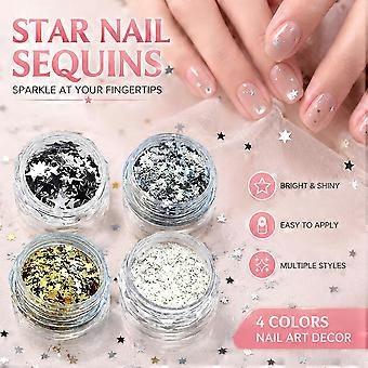 Silver Star Nagelglitter Blandad Storlek 4+6mm Nagelkonstdekoration