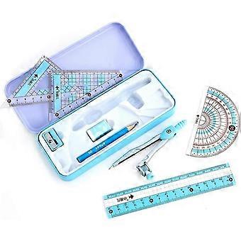 8 Piece Math Compass Set for Student with Anti-Shock Storage Box, Geometry Kit for School, Includes Ruler, Protractor, Compass, Pencil, Sharpener and