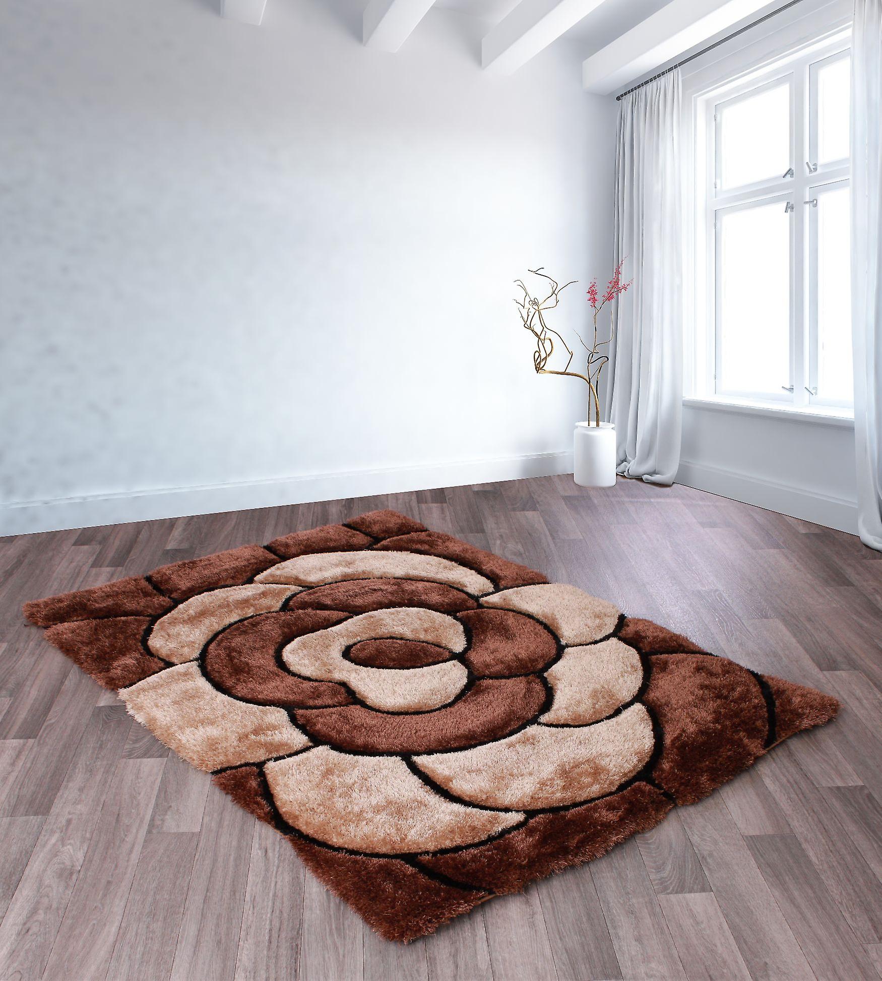 3D Carved Rose Chocolate  Rectangle Rugs Modern Rugs