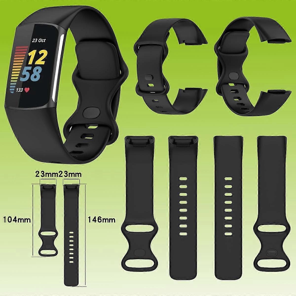 For Fitbit Charge 6 / 5 Plastic Silicone Watch Smart Band Black S: S