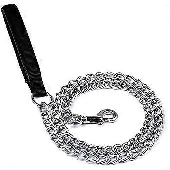 Dog Leash Chain 3mmX120cm Steel Leash Metal Dog Solid PU Leather Handle Silver