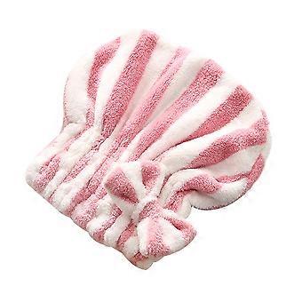 Hårtork Kepsar Ränder Bowknot Kepsar Vattenabsorption Hatt Pannband Badrumstillbehör (Rosa)