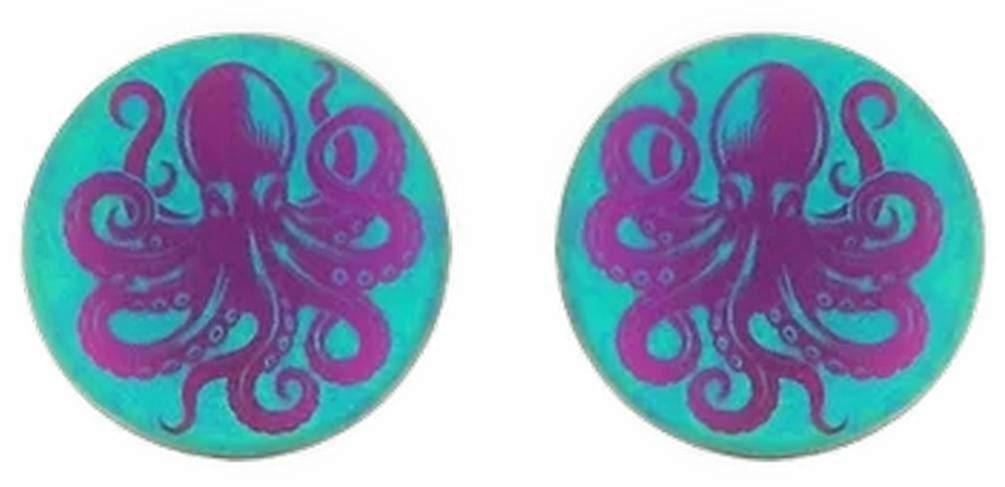 Ti2 Titanium Small Octopus Stud Earrings - Green