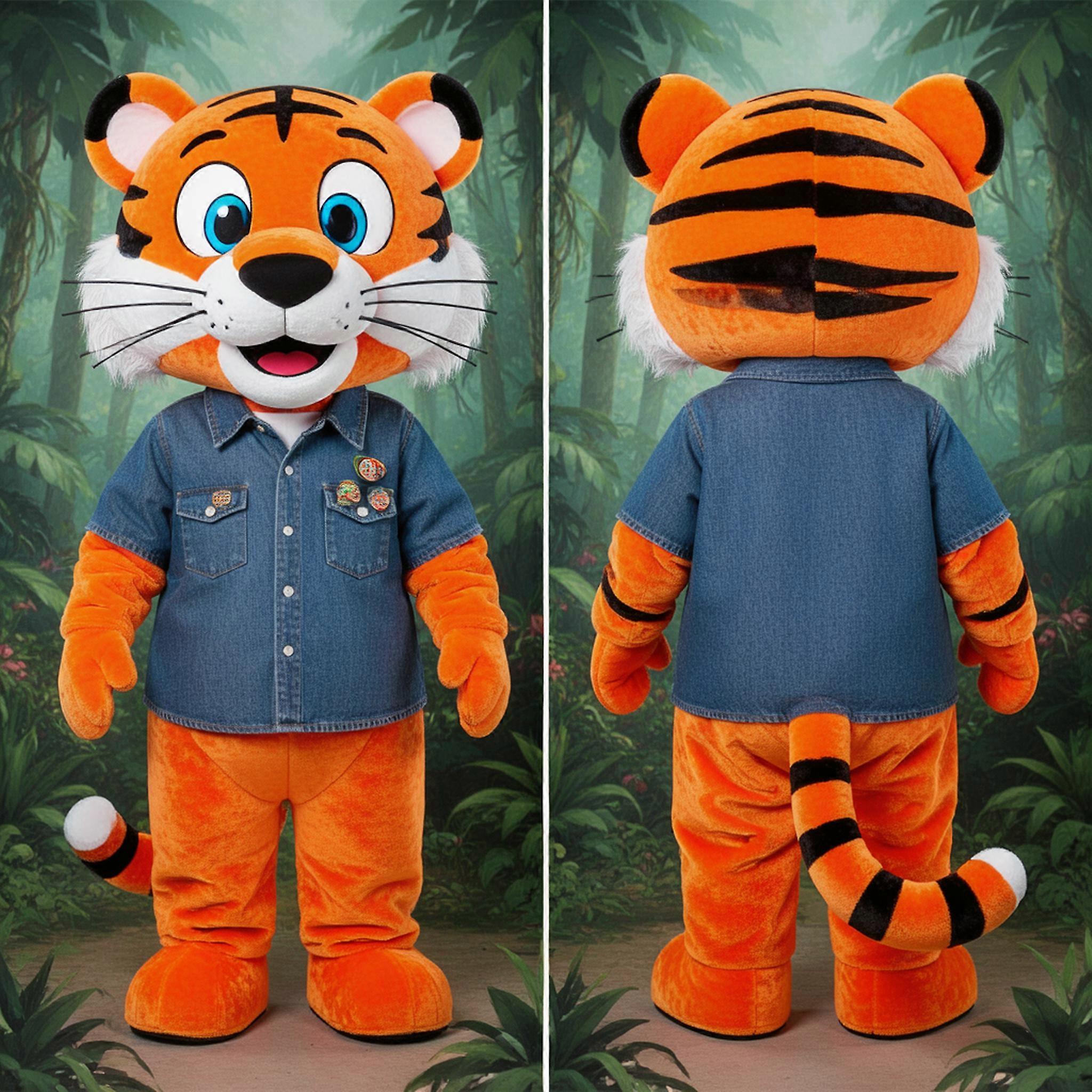 MASTICOT Orange Playful Striped Tiger Mascot