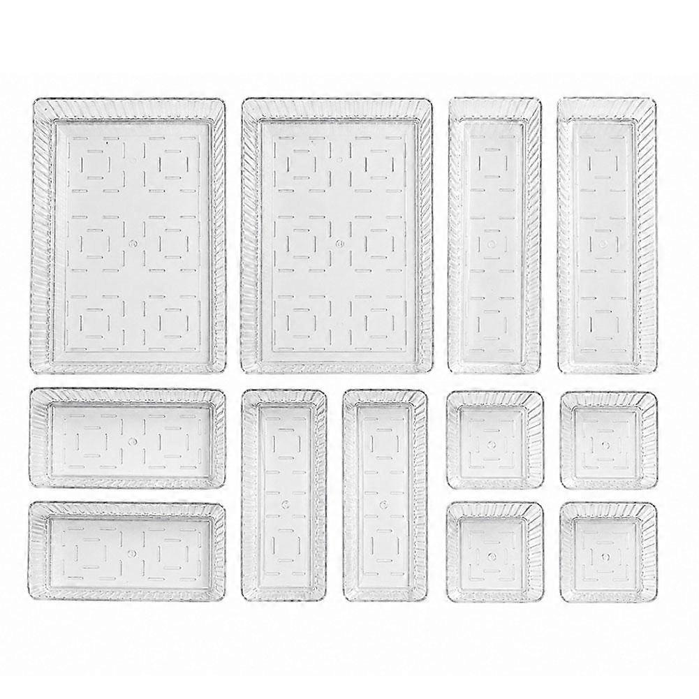 Clear Drawer Organizer Bins Set Ribbed Acrylic Stackable Modular Storage Trays
