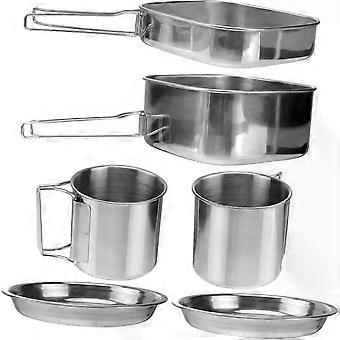 Set di pentole in acciaio inossidabile con maniglie pieghevoli, adatto per 3-4 persone, composto da 6 pezzi. Pentola combinata leggera e salvaspazio, ideale per barbecue, campeggio e attività all'aperto.