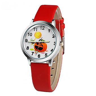 Veeki Children's Watch Fashion Pumpkin Halloween Cartoon Boys Quartz Clock Casual Leather Girls Analog Watch, Luminous Pointer Watch(Red)