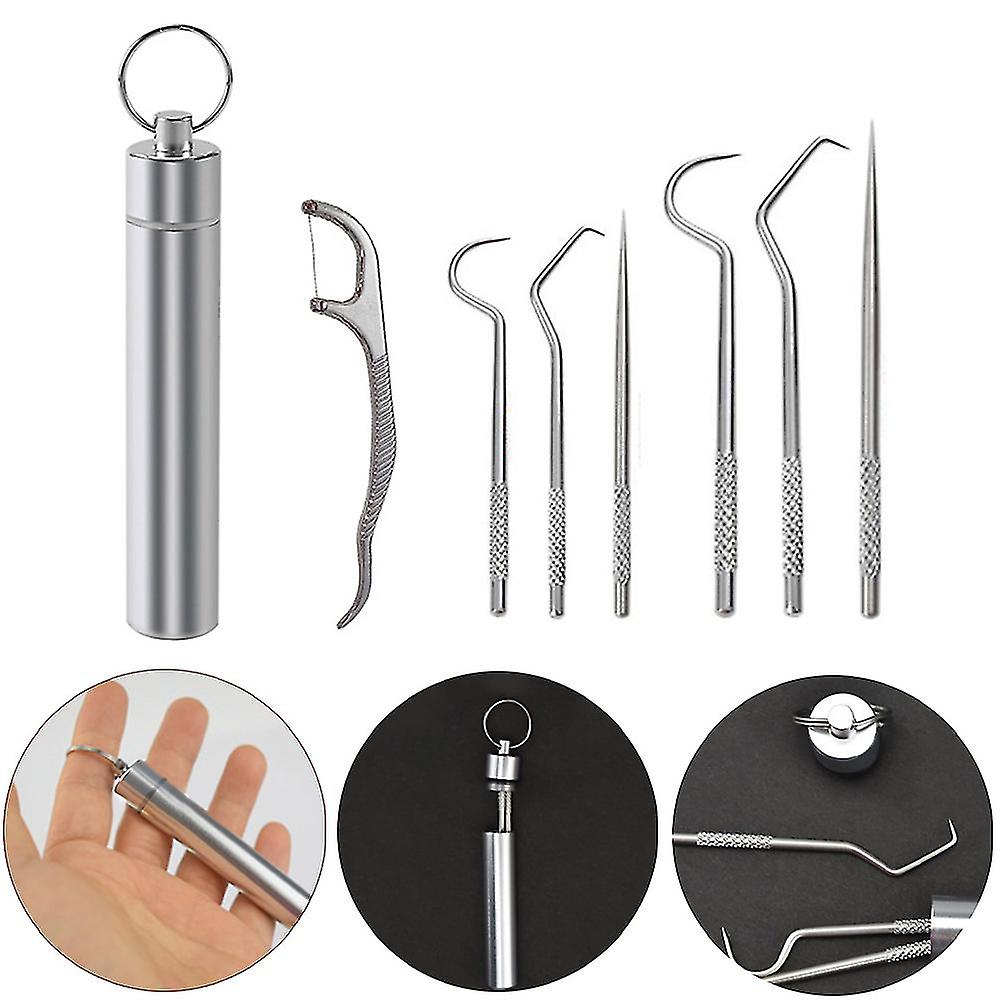 Portable 7pcs Stainless Steel Tooth Cleaning Tools Toothpick Set