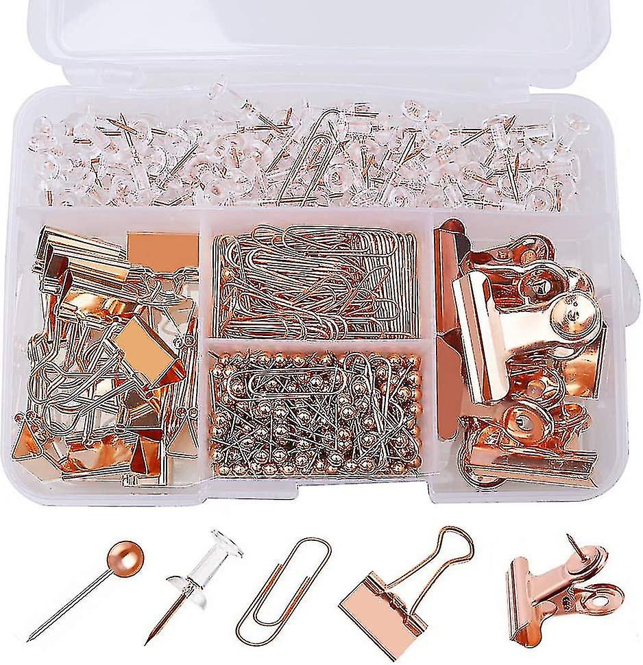 Push Pins Binder Clips Paper Clips Map Tacks Sets, 5 Styles 500 Pcs Paper Clips Binder Clips Push Pins Map Tacks Set