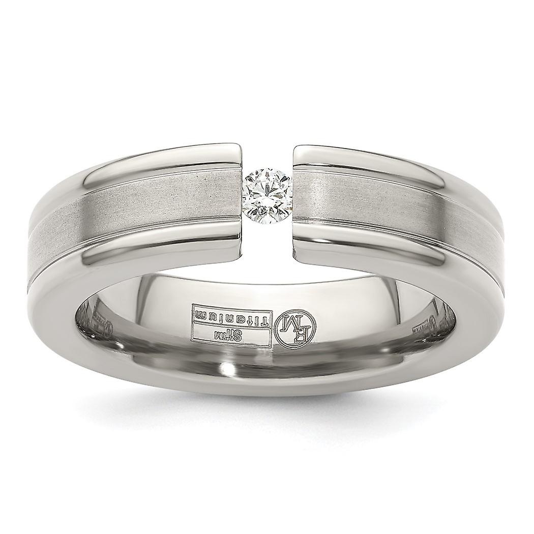 Titanium Tension set 1/10 Carat Diamond Brushed Polished Grooved 6mm Flat Band-Band Style Ring for Women and Men - Ring