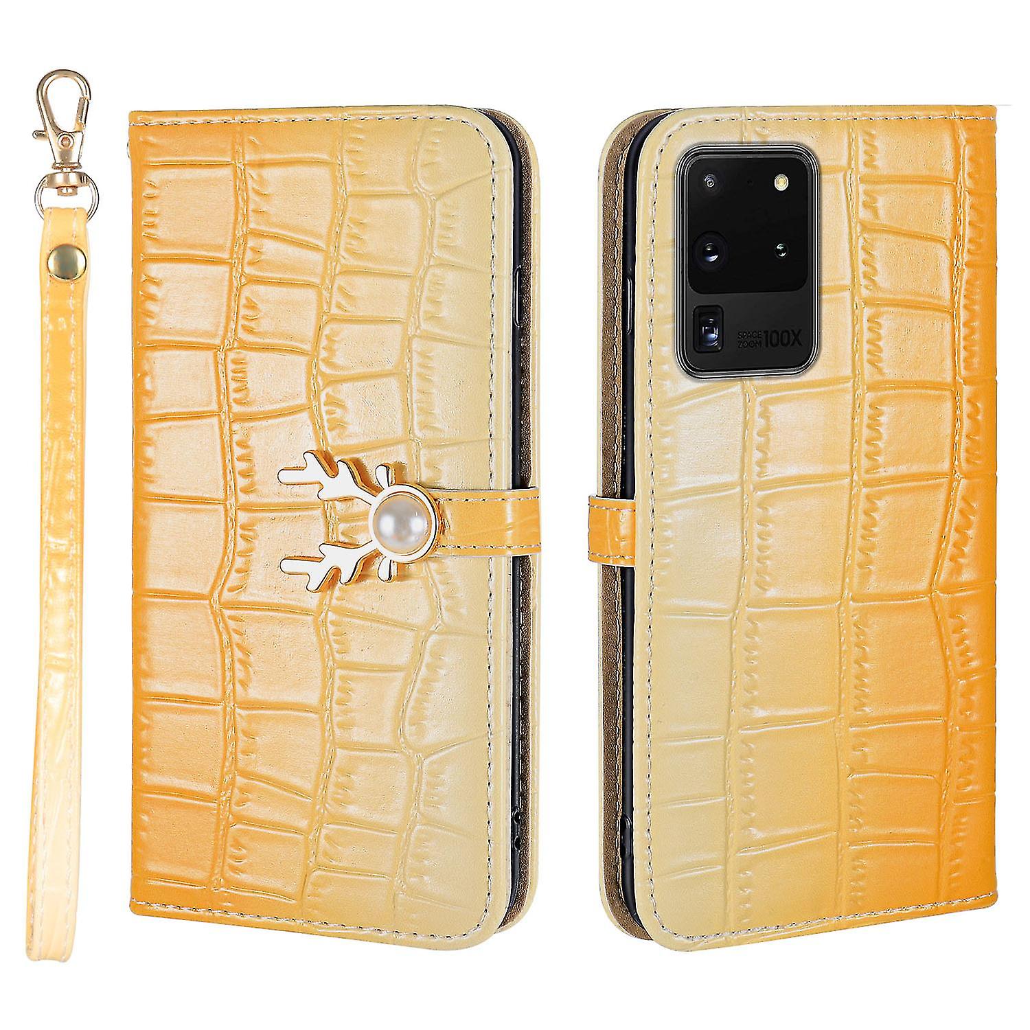 Elk Pattern Phone Case For Samsung Galaxy S20 Ultra With Card Holder, Lanyard, Pu Leather Material, Wallet Function, Corner Fall Protection