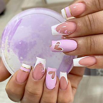 French White Edges Medium Fake Nails Thin Full Cover Nail Ornament For Daily Everyday Wearing