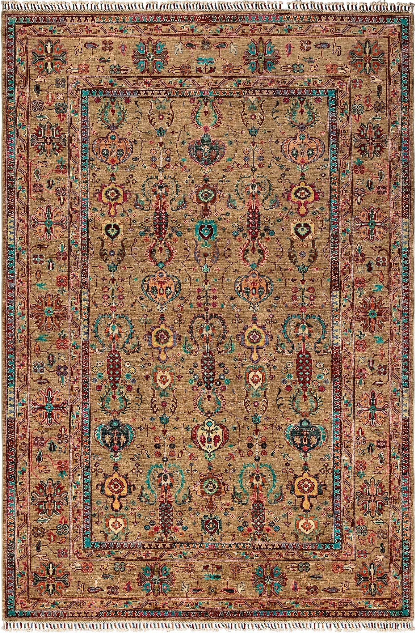 Hadorn Torkman 204x305 与棕色手工制作的阿富汗地毯
