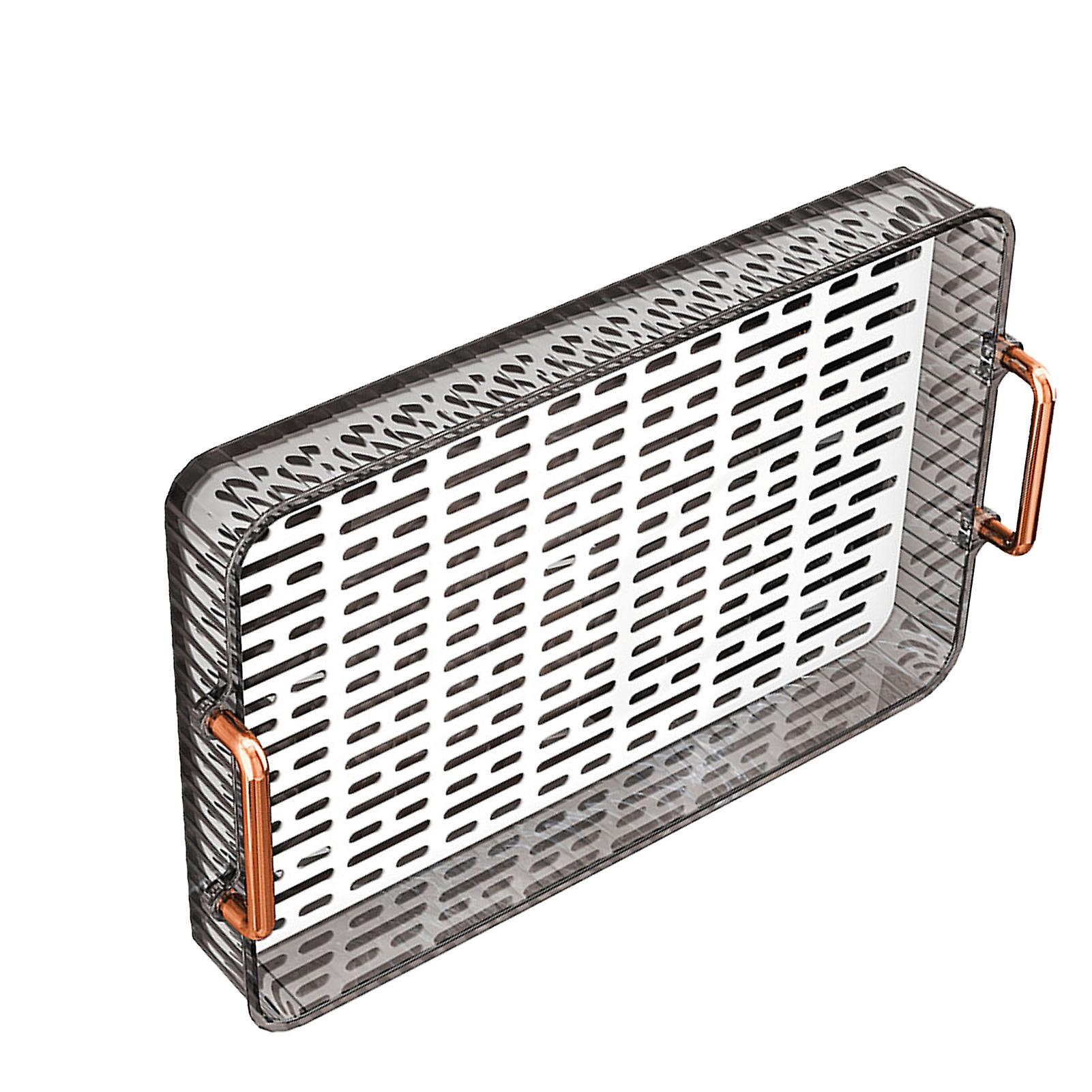 Rectangular Gray Plastic Tea Tray 39x25x5cm Non-Slip Handles