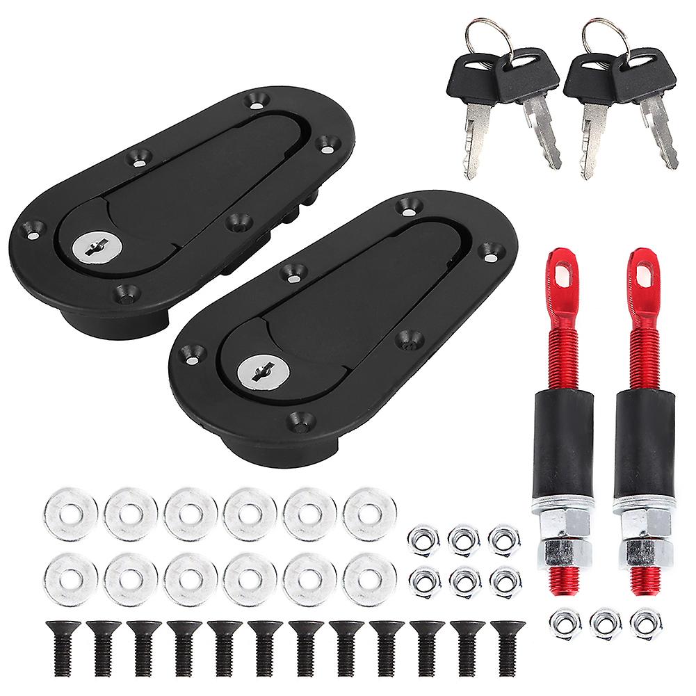 Universal Carbon Fiber Racing Car Hood Lock Kit with Keys, Black