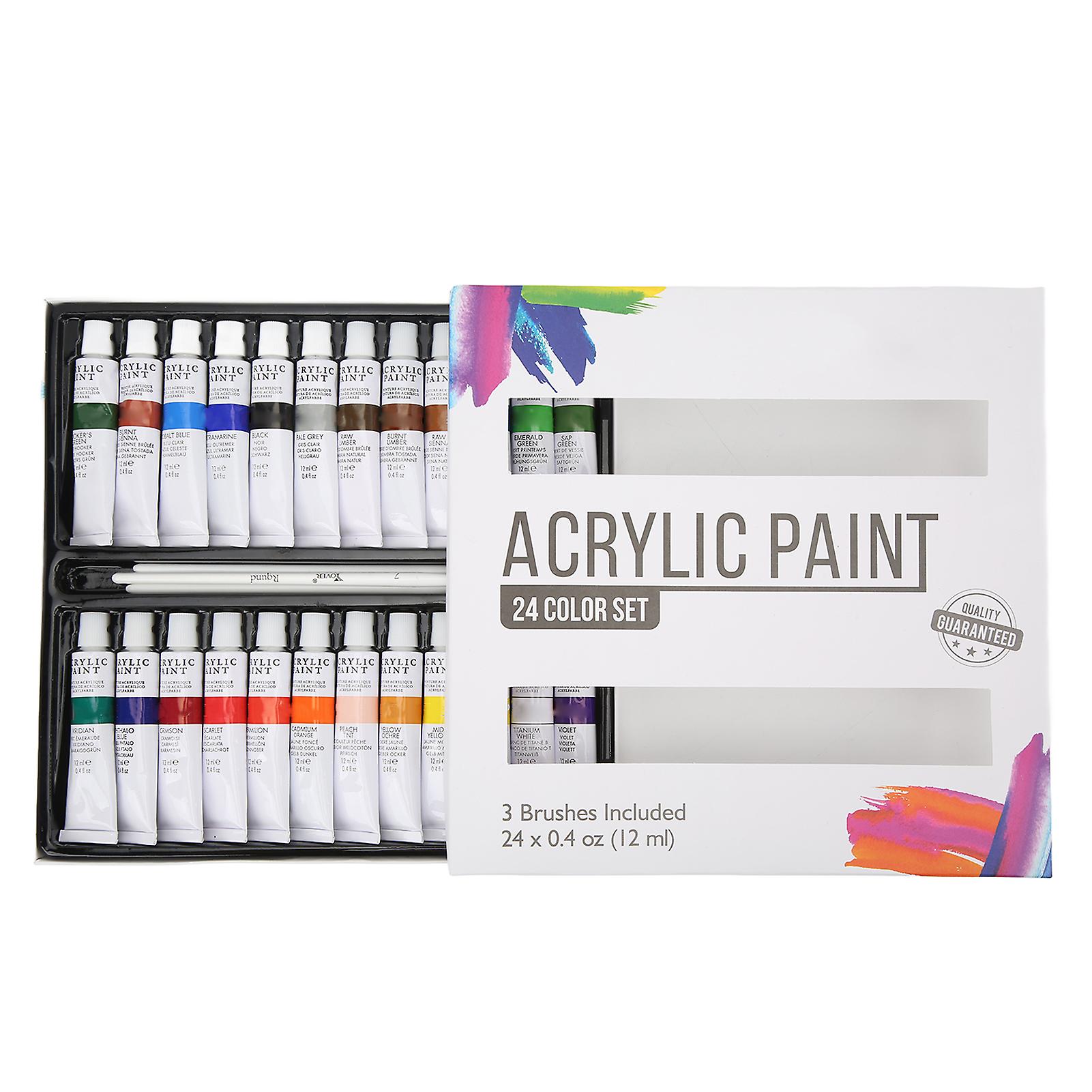 Acrylic Paint Set 24 Colors 12ml Portable Safe Acrylic Paint Pigment Set with Brush for Painters Beginners