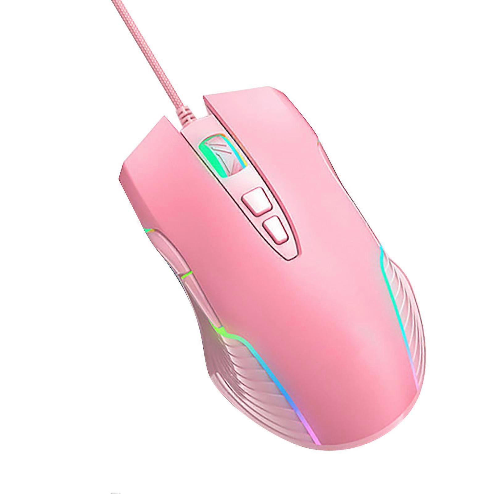 Pink Ergonomic Wired Mouse with RGB Backlight and Motion Sensing, 1.8m Cable, for Gaming, Office, Study