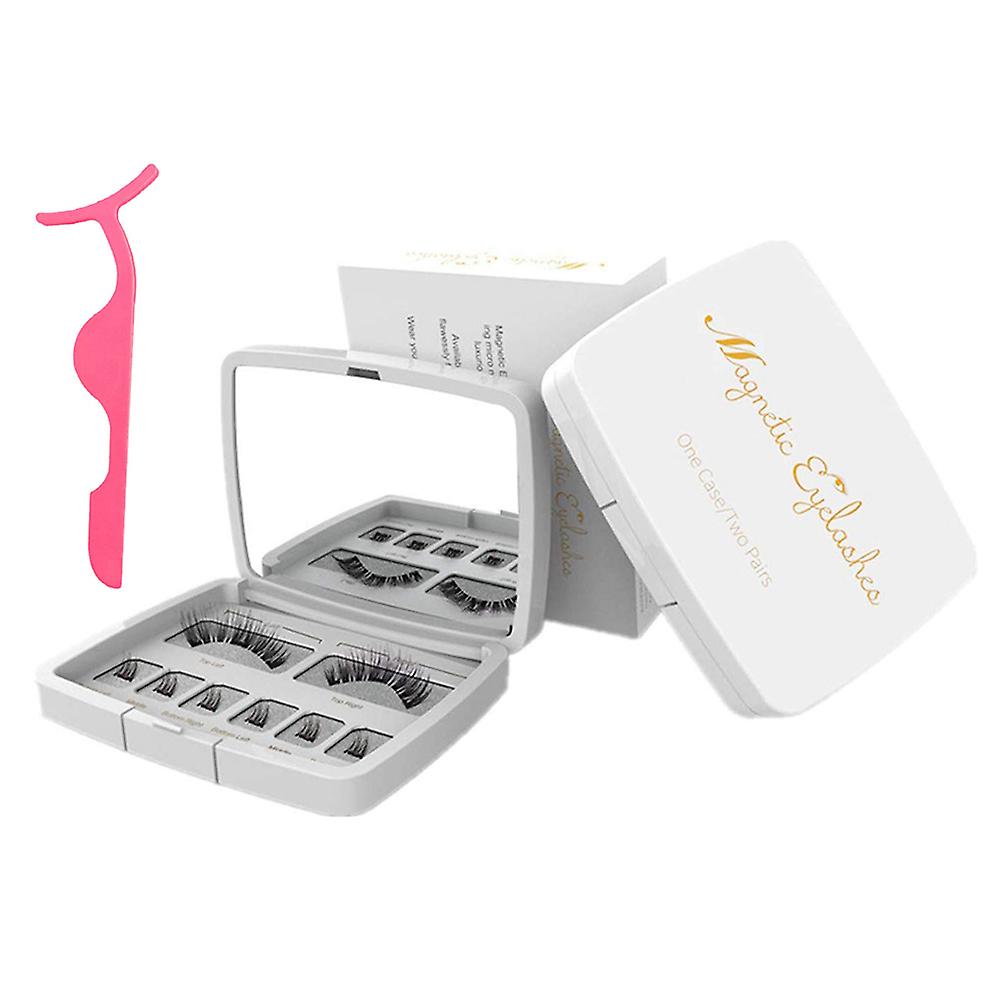 Magnetic False Eyelashes Kit 3D False False Eyelashes Set Reusable Eyelashes with 6 Small Cluster and Tweezers