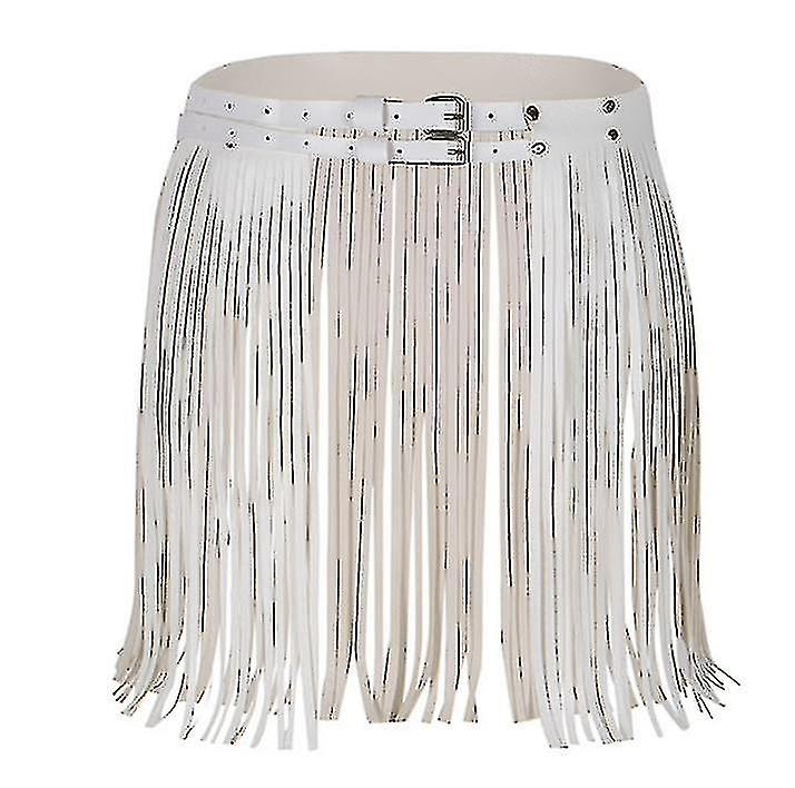 تنورة شرابة من الجلد الصناعي عالي الخصر للنساء - حزام حزام الخصر