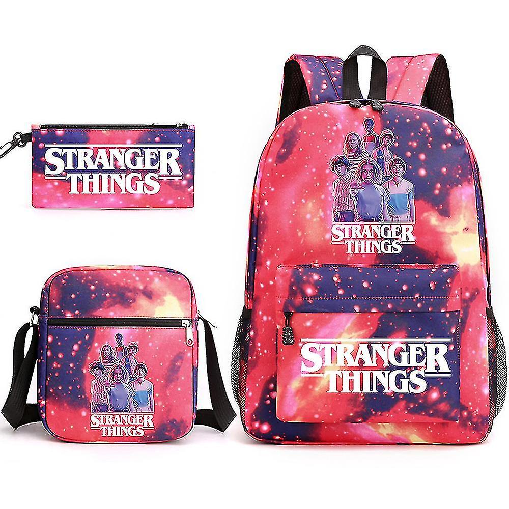 Stranger Things -reppu Kolmiosainen setti Opiskelijan koululaukku Canvas-laukku Y
