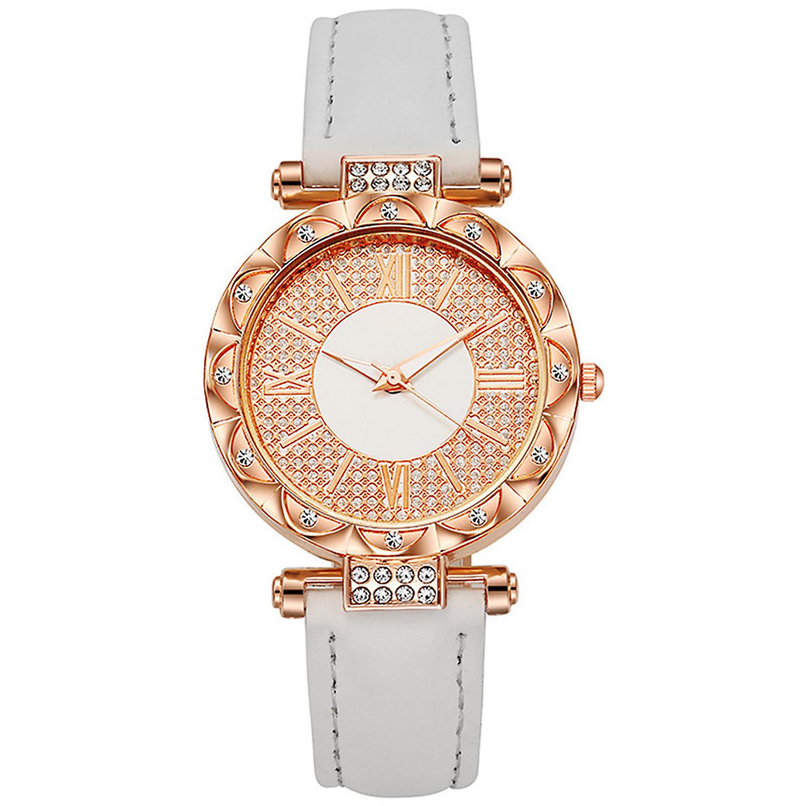 Women's Premium Crystal Watch 3-Hand Easy to Read Analog Watch with Imitation Leather Strap for Unisex Working and Office
