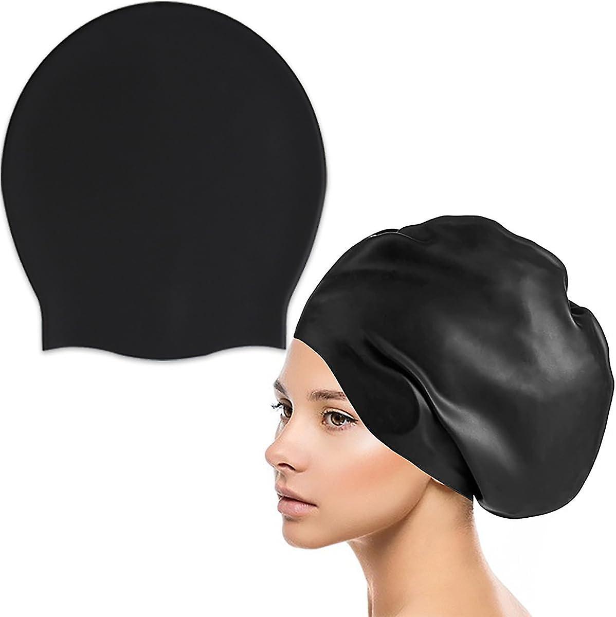 Adult Silicone Swim Cap, Oversized Ear Protection Swim Cap, Designed Specifically for Long Hair, Braids