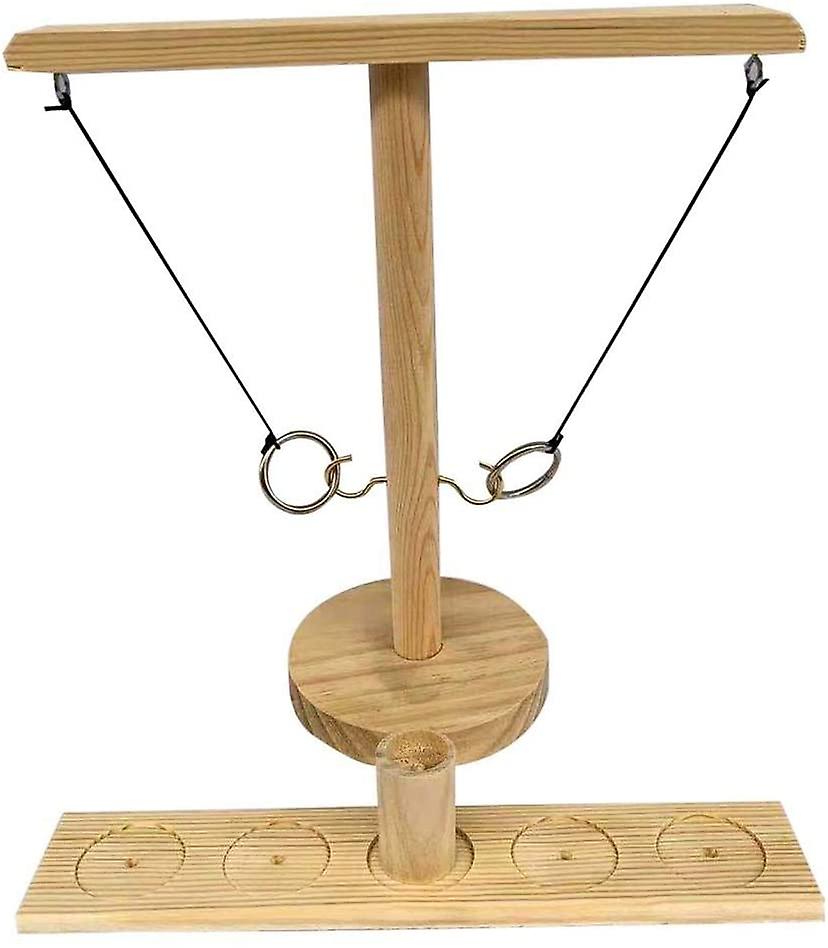 Wooden Ring Toss Games with Shot Ladder Bundle Hooks 2 Player 1 Set Round-burlywood