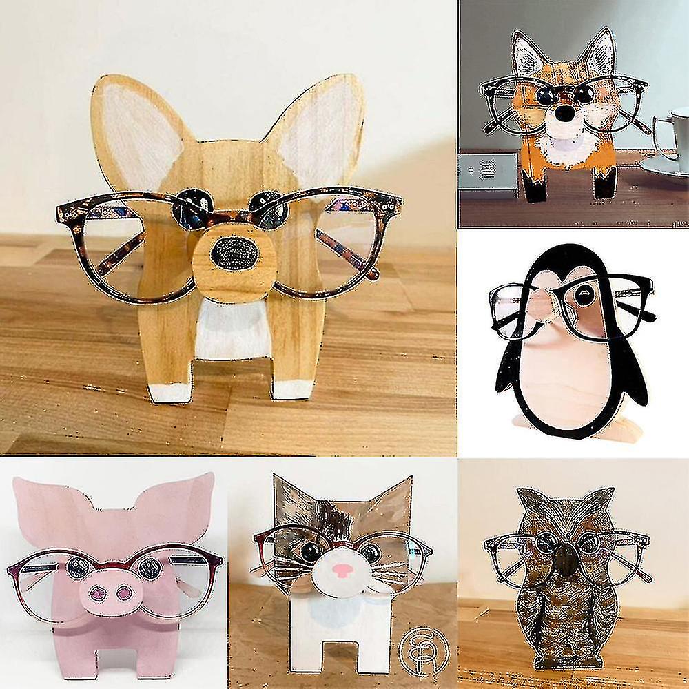 Supporto per occhiali in legno con testa di animale carino 3D