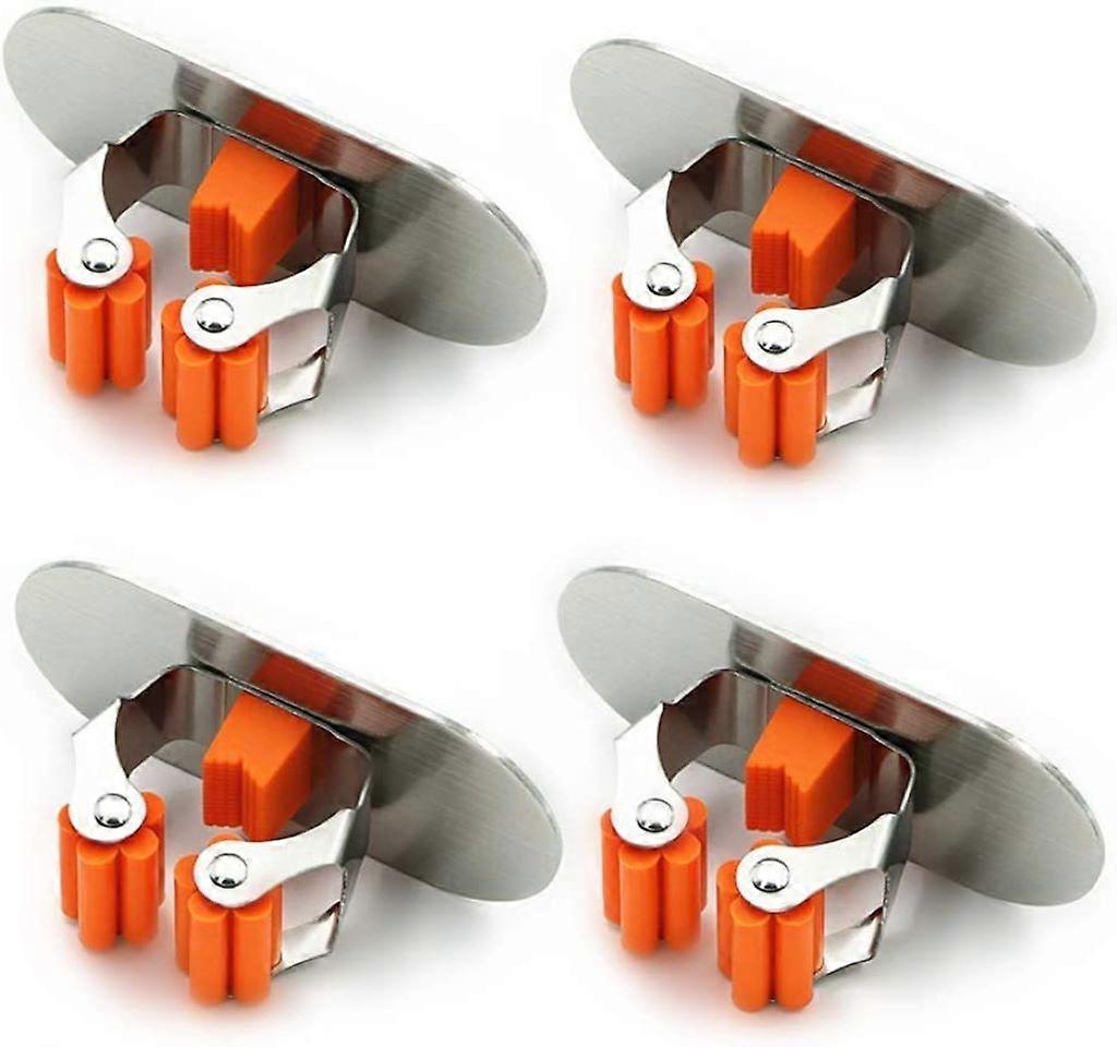 Multi-Function Wall Mounted Mop Holder, Self Adhesive Mop Broom Holder,4 Pieces 10cm