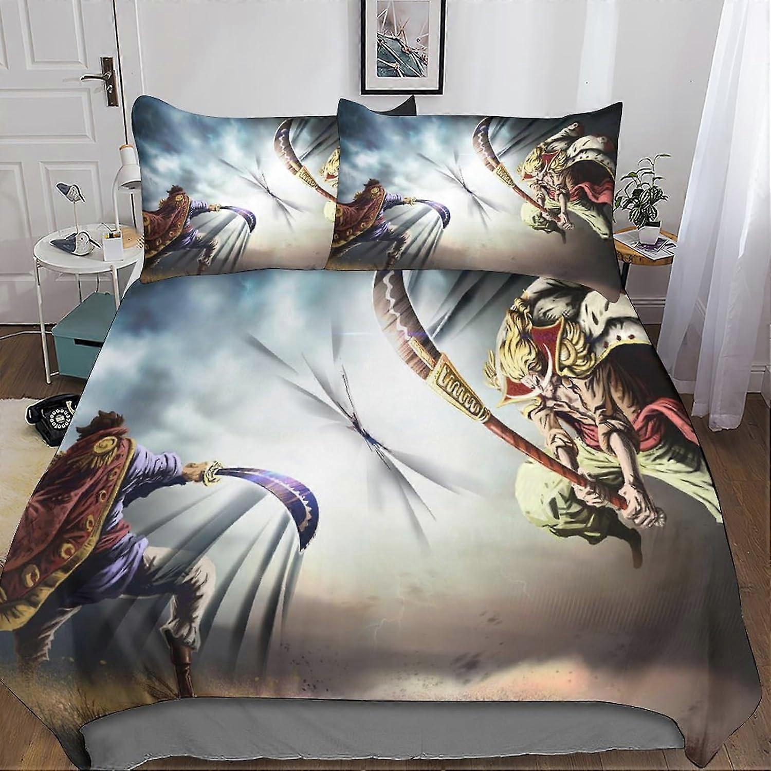 One-Piece 3D Printed Bedding Set Duvet Cover Pillowcase, 3 Piece Luffy Bedding Set with Zipper Closure, for Adults and Kids Double