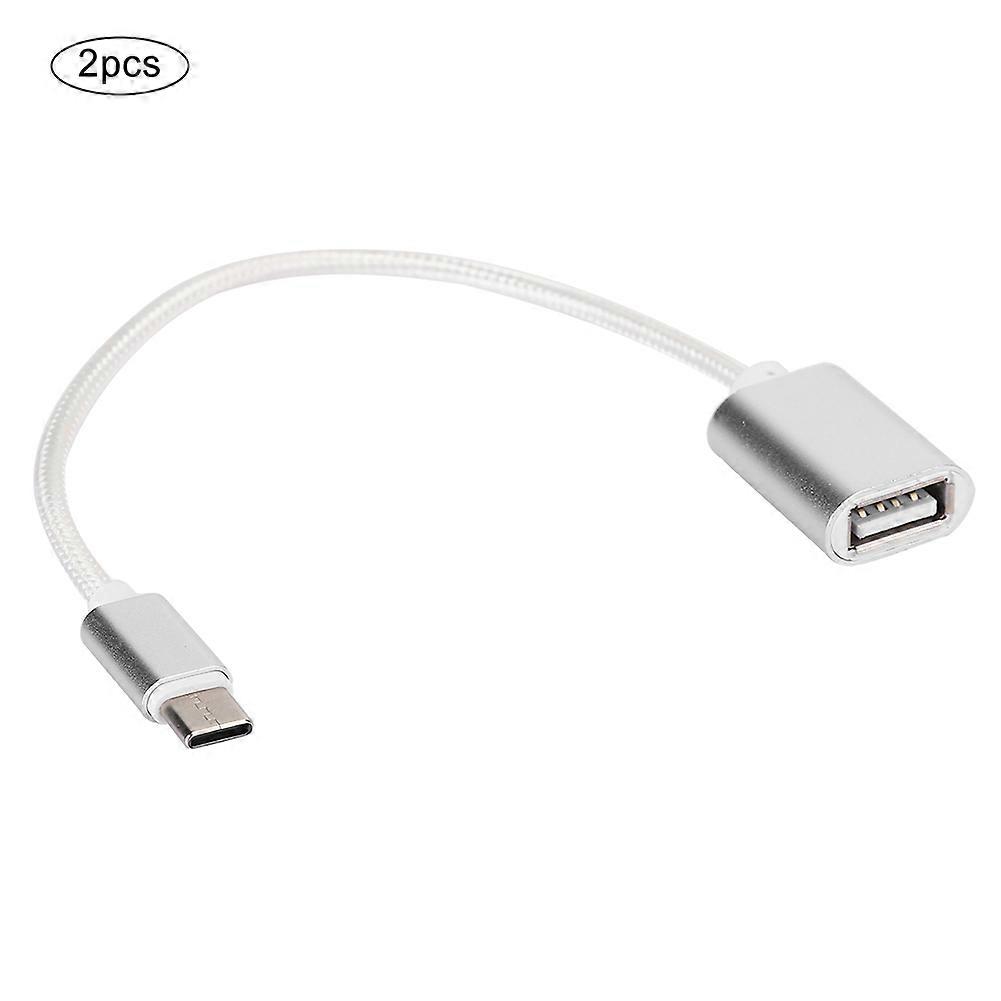 Type C OTG Adapter Cable 2Pcs USB Box Flash Disk Card Reader Transfer Silver