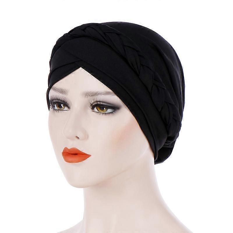 Mesdames lait soie tresse wrap turban chapeau torsadé tresse lait soie couverture de cheveux (noir)