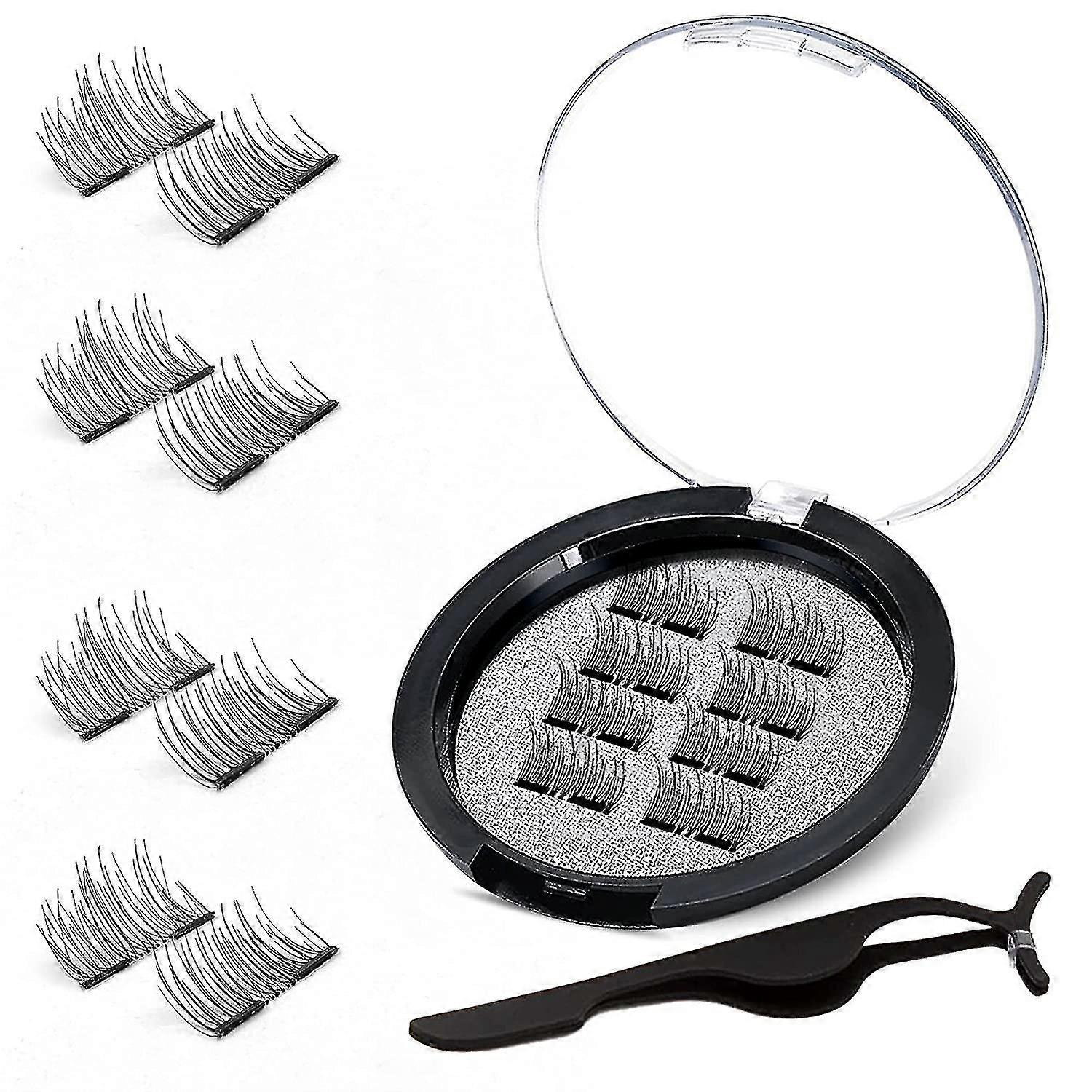 Dual Magnetic Eyelashes, 0.2mm Ultra Thin Magnet, Light Weight & Easy To Wear, Best 3d Reusable Eyelashes With Applicator (8 Pc With Tweezers)