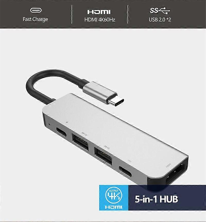 5 in 1 Expansion Dock USB C to HDMI Adapter 4K Projection Screen Converter PD Charging Type C Expansion Dock for Phone Laptop TV