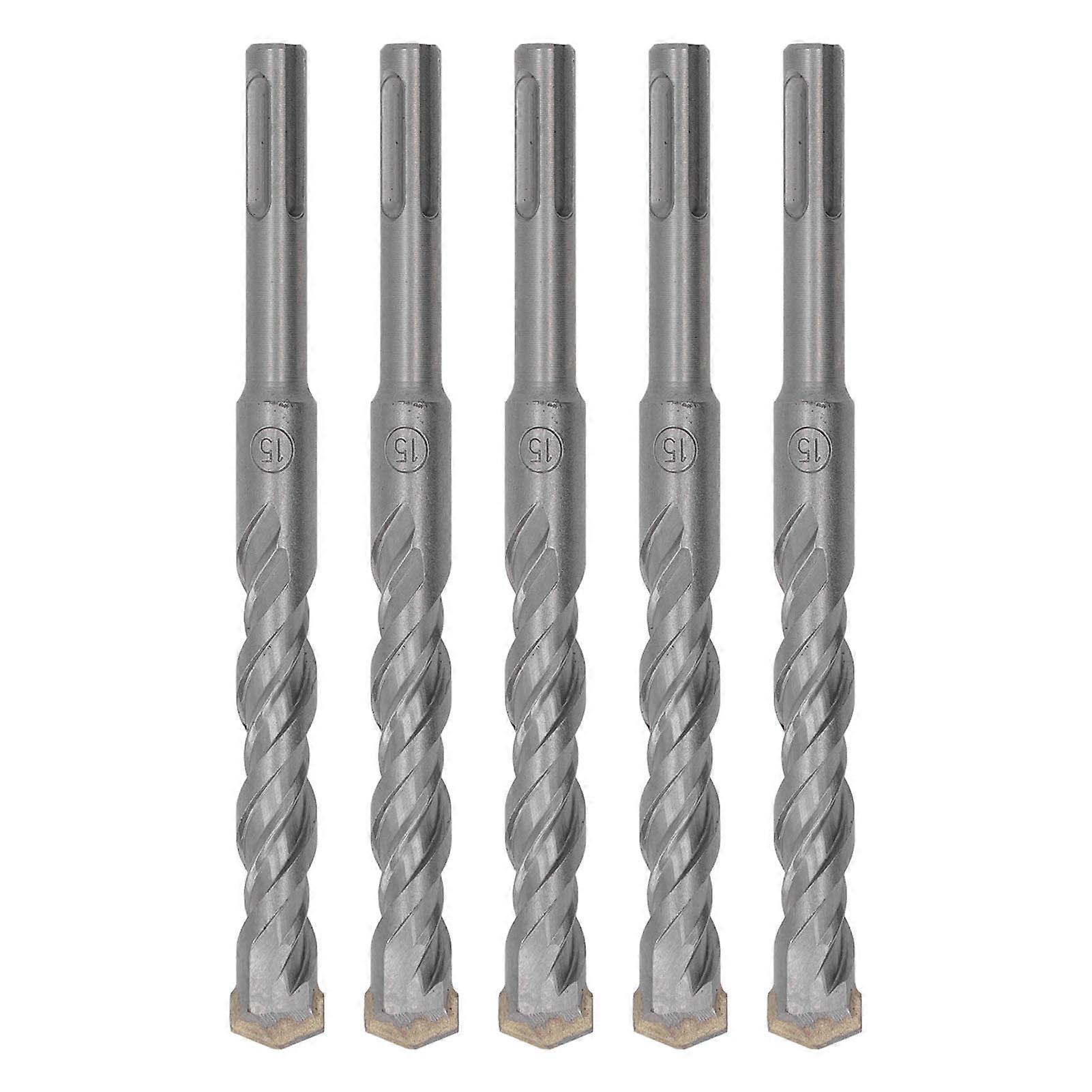 5 Pcs Rotary Hammer Drill Bit 160mm Length 2 Flute Self Centering Carbide Tip Impact Drill Bits for Brick Stone Concrete 15mm/0.59in