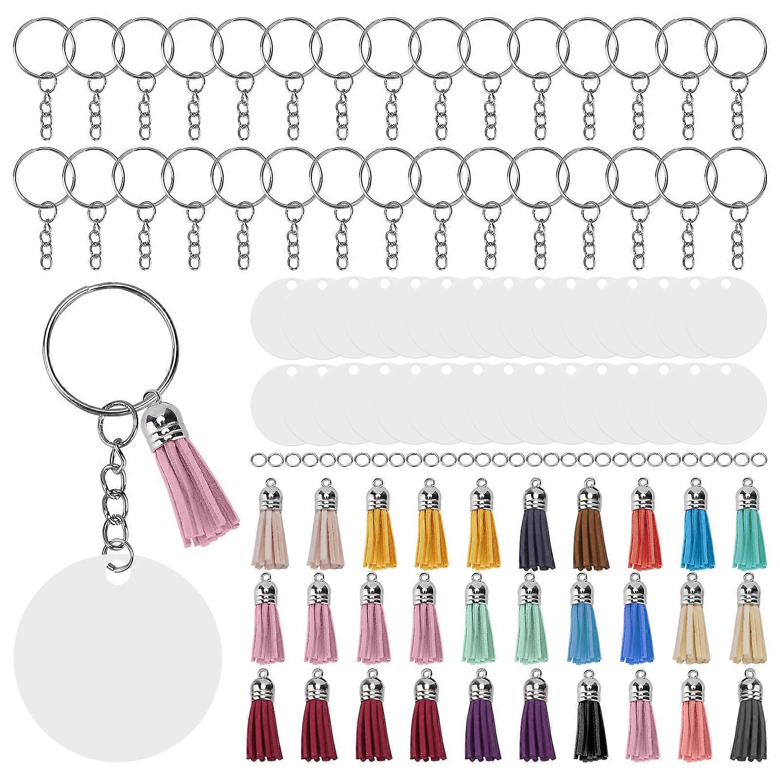 30Set DIY HandPainted Acrylic Keychain Blanks Circles Keychain Tassel Set with Jump Rings