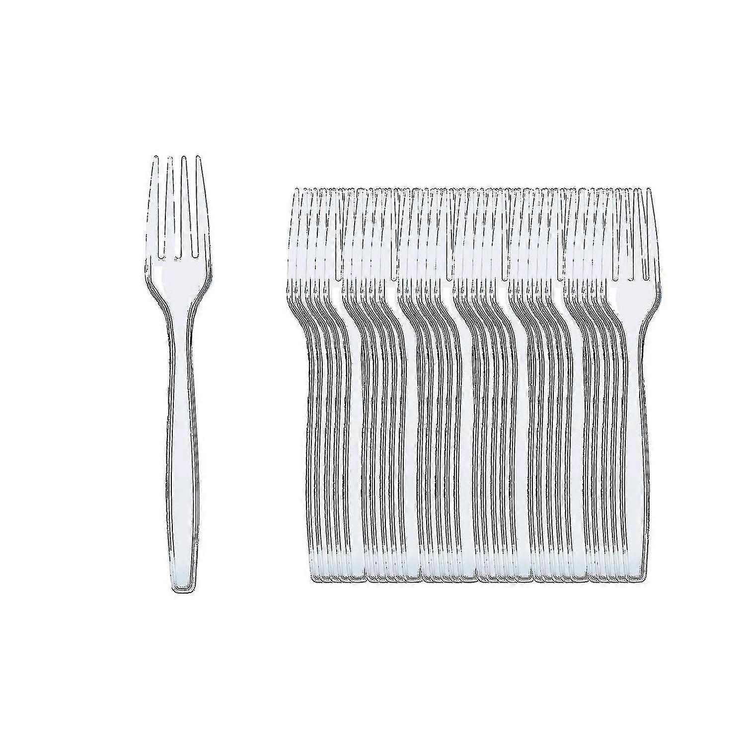 100 قطعة قابلة لإعادة الاستخدام شوكات بلاستيكية شفافة ، أدوات مائدة بلاستيكية قوية شديدة التحمل ، قابلة لإعادة الاستخدام للأنشطة الداخلية والخارجية