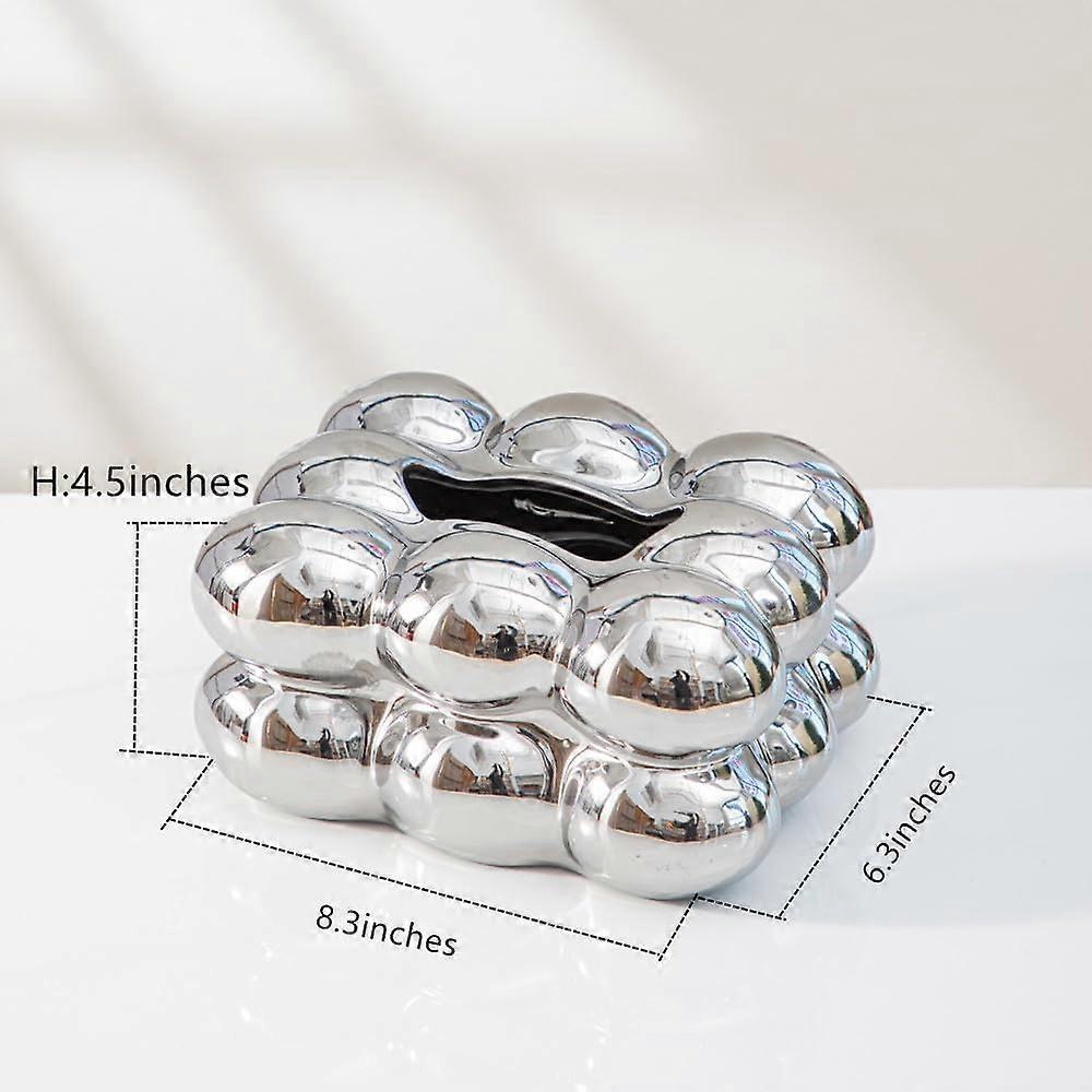 1 pcs Ceramic Tissue Box Silver Minimalist Design for Home Dcor, Fireplace, Bedroom, Kitchen, Living Room, Centerpieces, Office Desk ( Silver)