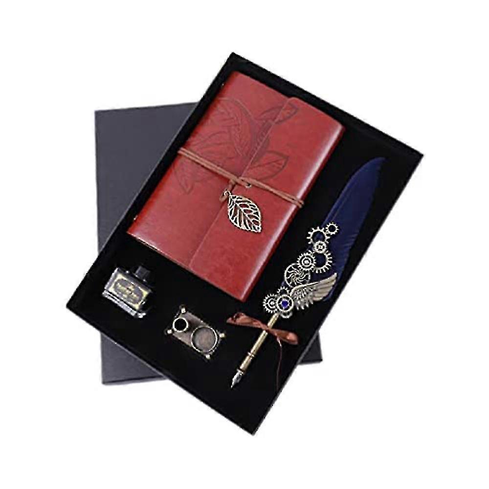 Vintage Feather Pen And Ink Set Retro Quill Dip Pen Blue