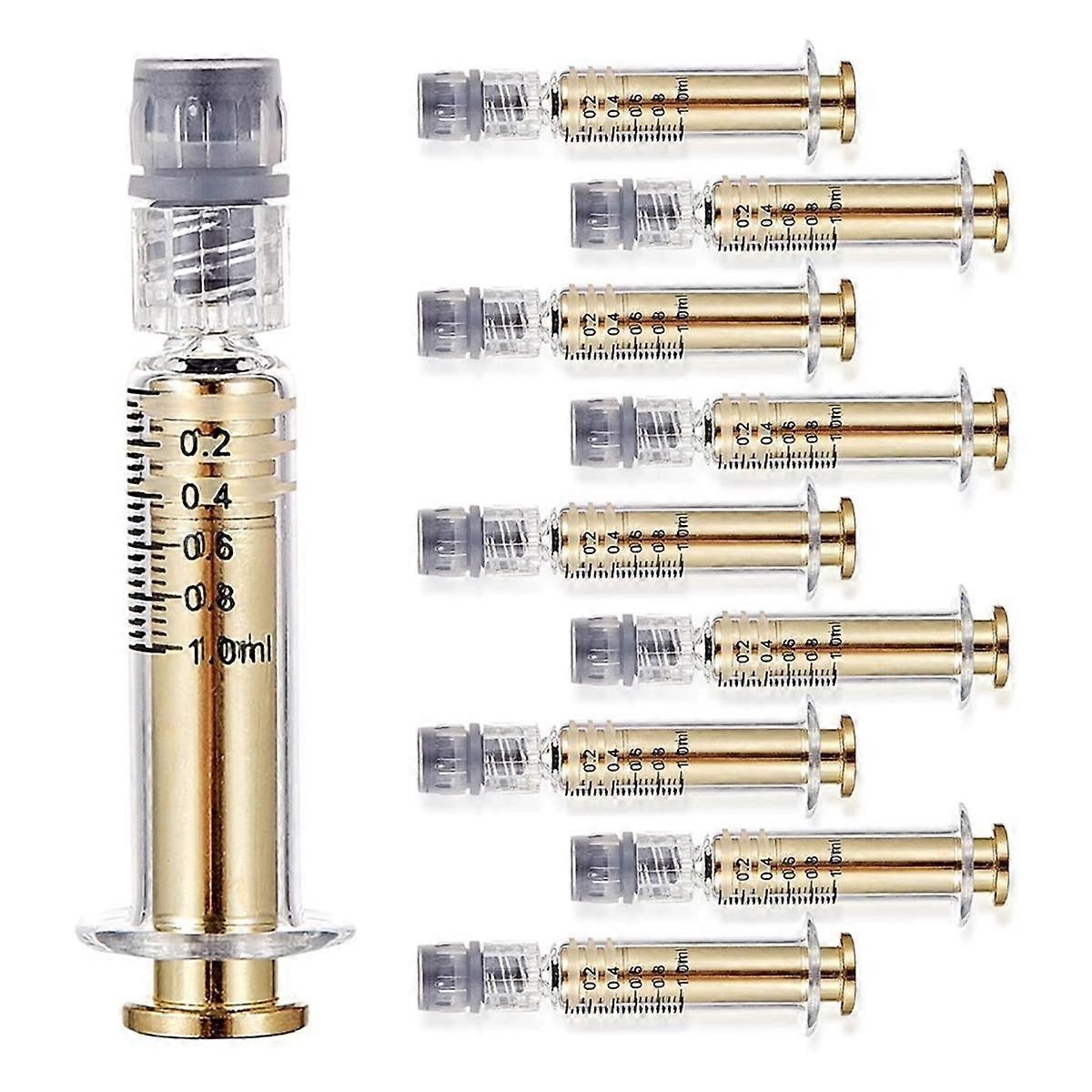1ML Glass Syringe with Golden Metal Plunger 10 Pack Anti-Leak Luer Lock Syringe Without Needle Accu
