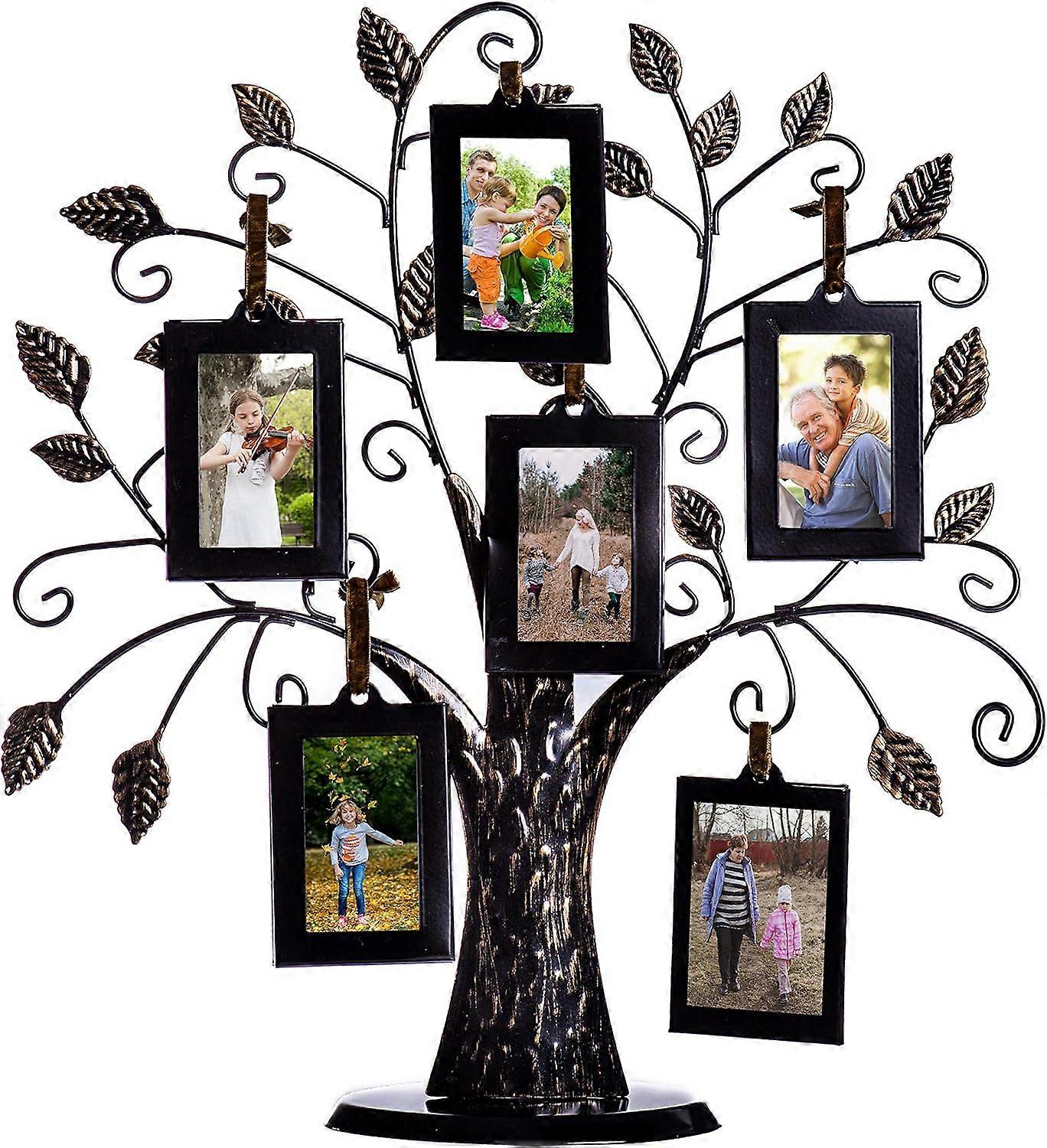 Family Tree Picture Frame Stand with 6 Hanging Picture Frames, Medium Metal Tree 12 X 11 - Holds 6 Ornaments 2x3 Frames
