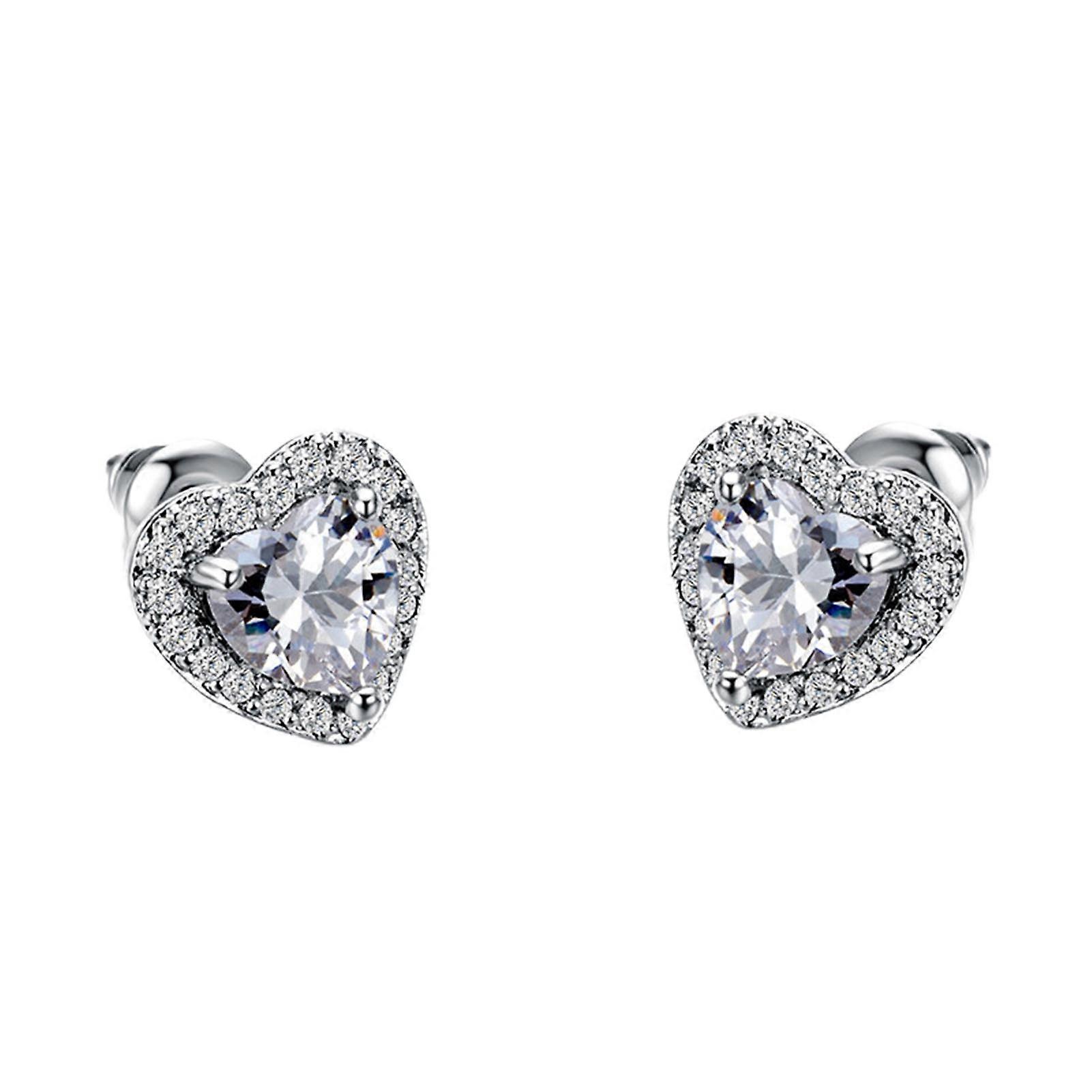 1 Pair Alloy Earrings Shiny Exquisite Heart Shape Ear Studs for Party KAESI