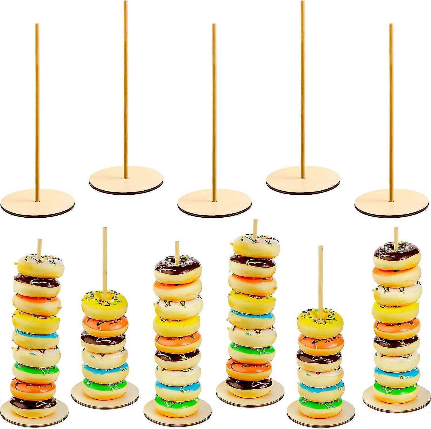 5 Stück Holz Donut Stände Donut Halter Abnehmbare Donut Display Stand für Hochzeit Geburtstagsfeier Zubehör (runder Stil)