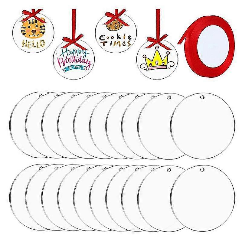 20 Pieces Acrylic Clear Blanks Transparent Tag Discs Blanks For Keychain Decoration With Ribbon (3